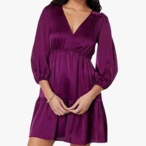 LILLY PULITZER AMARENA CHERRY DEACON 3/4 SLEEVE Purple V-Neck Dress Size 8